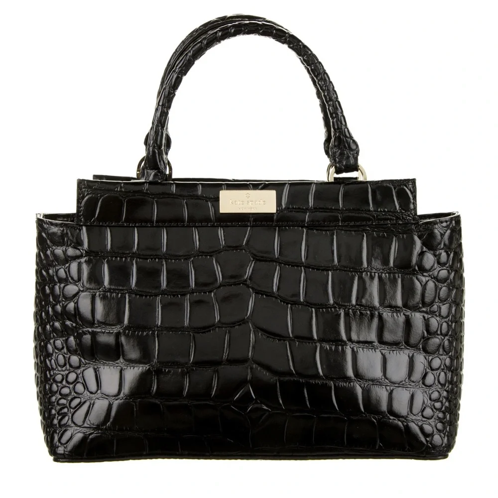 Kate Spade ♠️ Ridgely Avenue Becky Black Crocodile Embossed Satchel 🐊